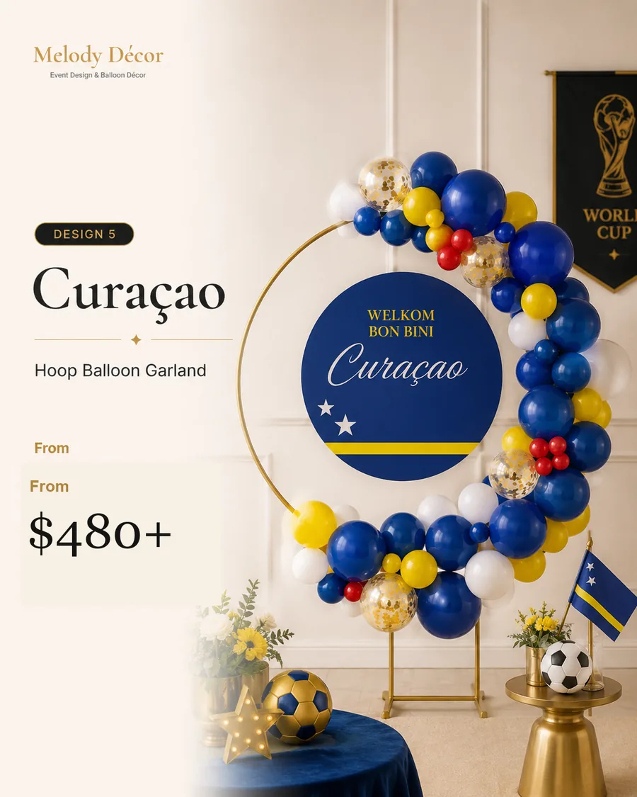 Cura&ccedil;ao hoop balloon garland World Cup d&eacute;cor by Melody D&eacute;cor Houston