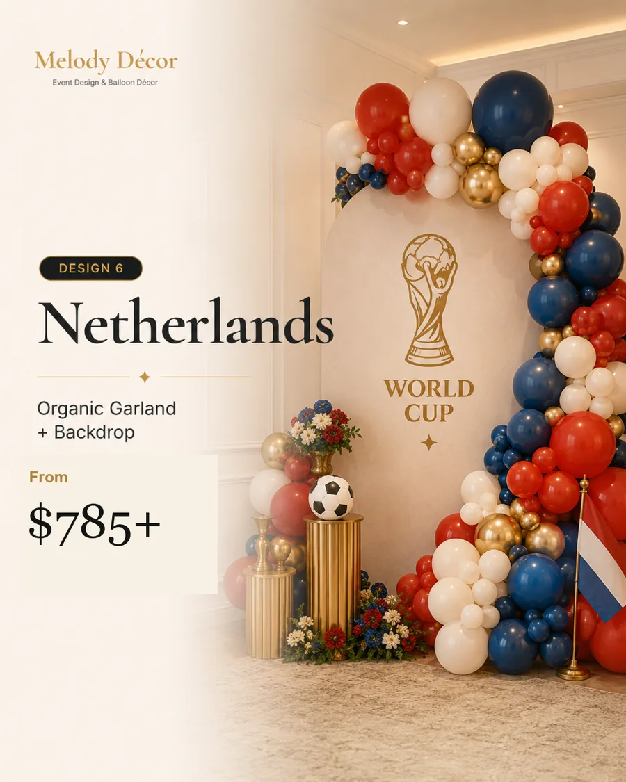 Netherlands organic garland and backdrop World Cup d&eacute;cor by Melody D&eacute;cor Houston