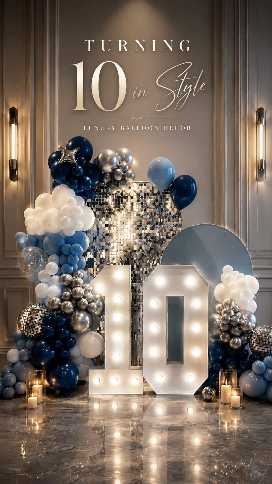 Gold and black marquee number balloon decoration for a Houston celebration